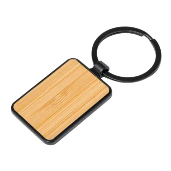 LLAVERO RECTANGULAR METÁLICO CON DETALLE DE BAMBÚ